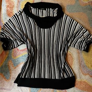 Jones Wear Thick Cowl Neck Short Sleeve Striped Sweater